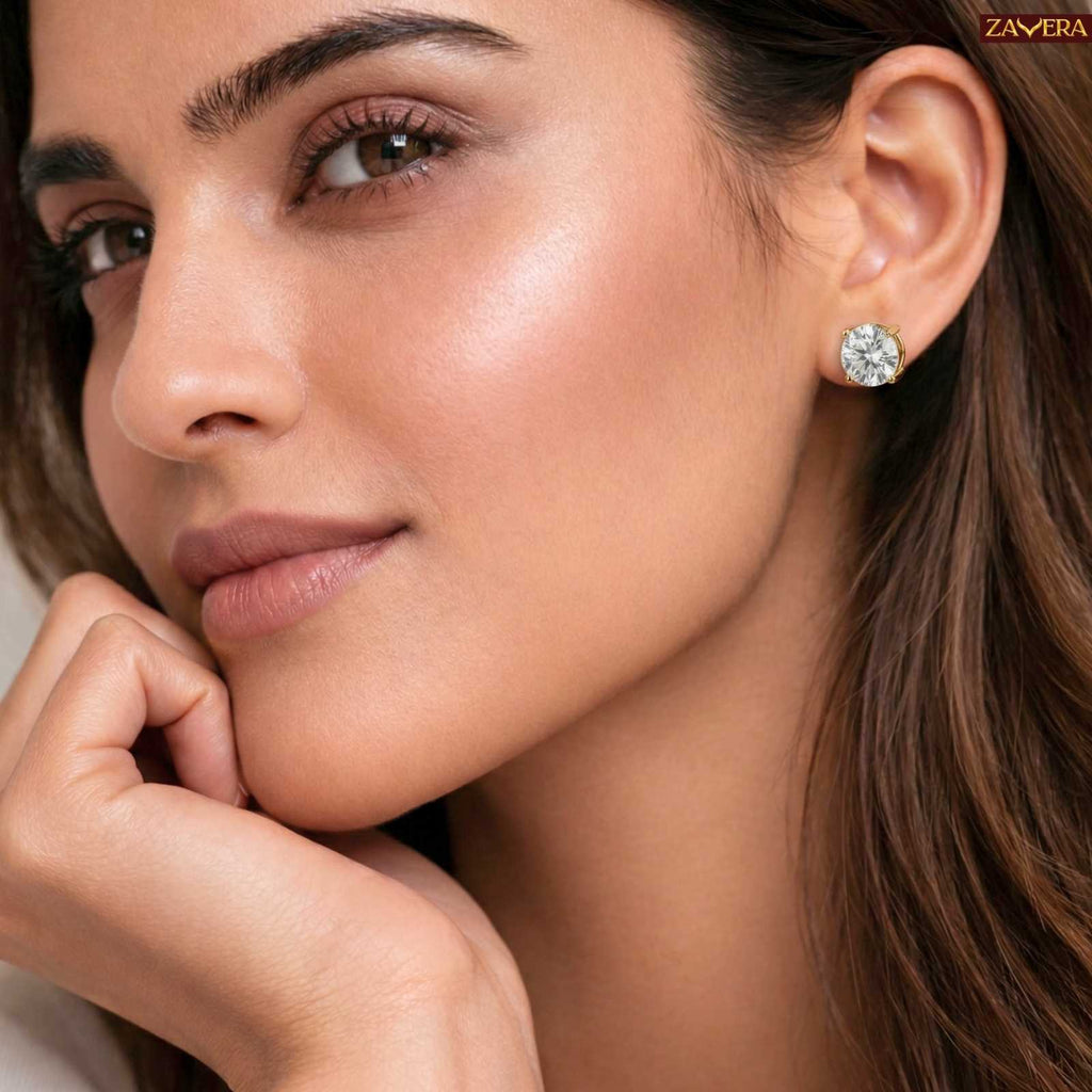 Zavera Brilliant Solitaire Gold Plated Stud Earrings