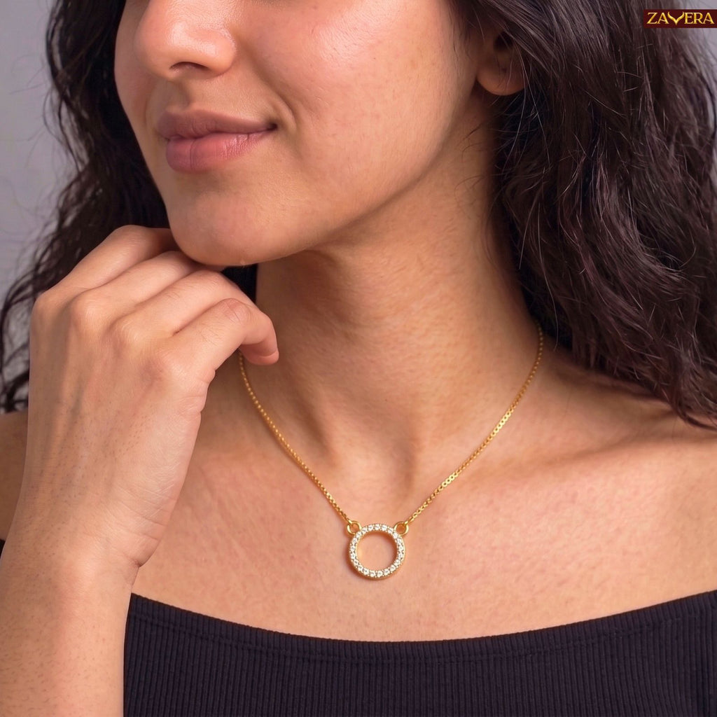 Zavera Gold Plated CZ Open Circle Pendant Necklace for Women