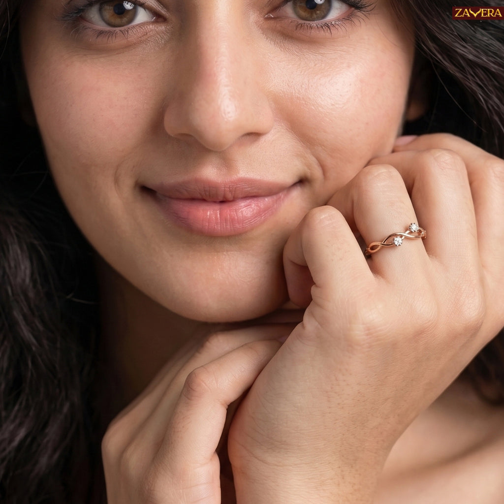 Zavera Brass 22K Twisted Vine Gold Plated Ring For Women