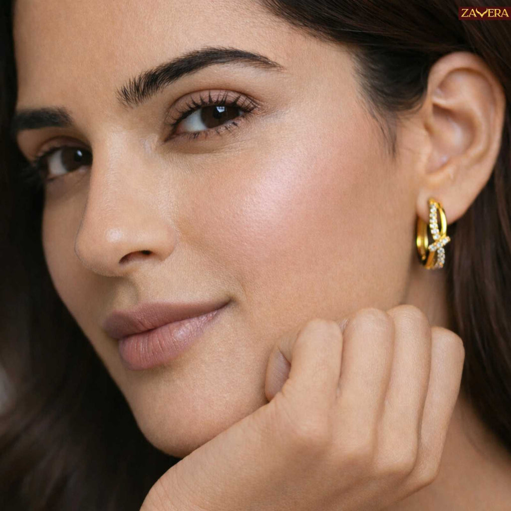 Ribbon Gold Plated Hoop Earrings For Women