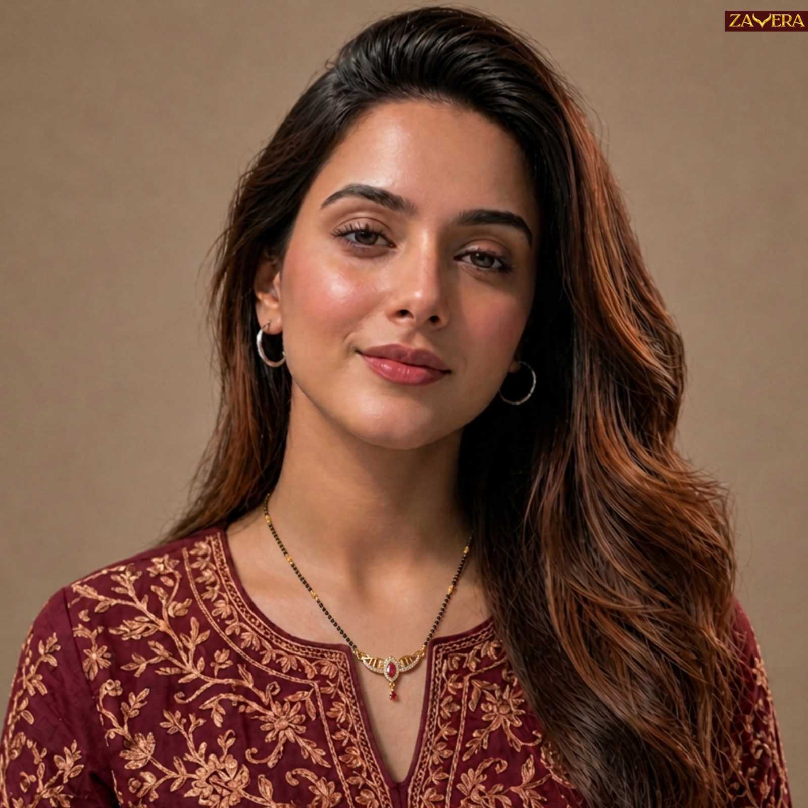 Zavera Traditional Ruby Stone Gold Plated Mangalsutra
