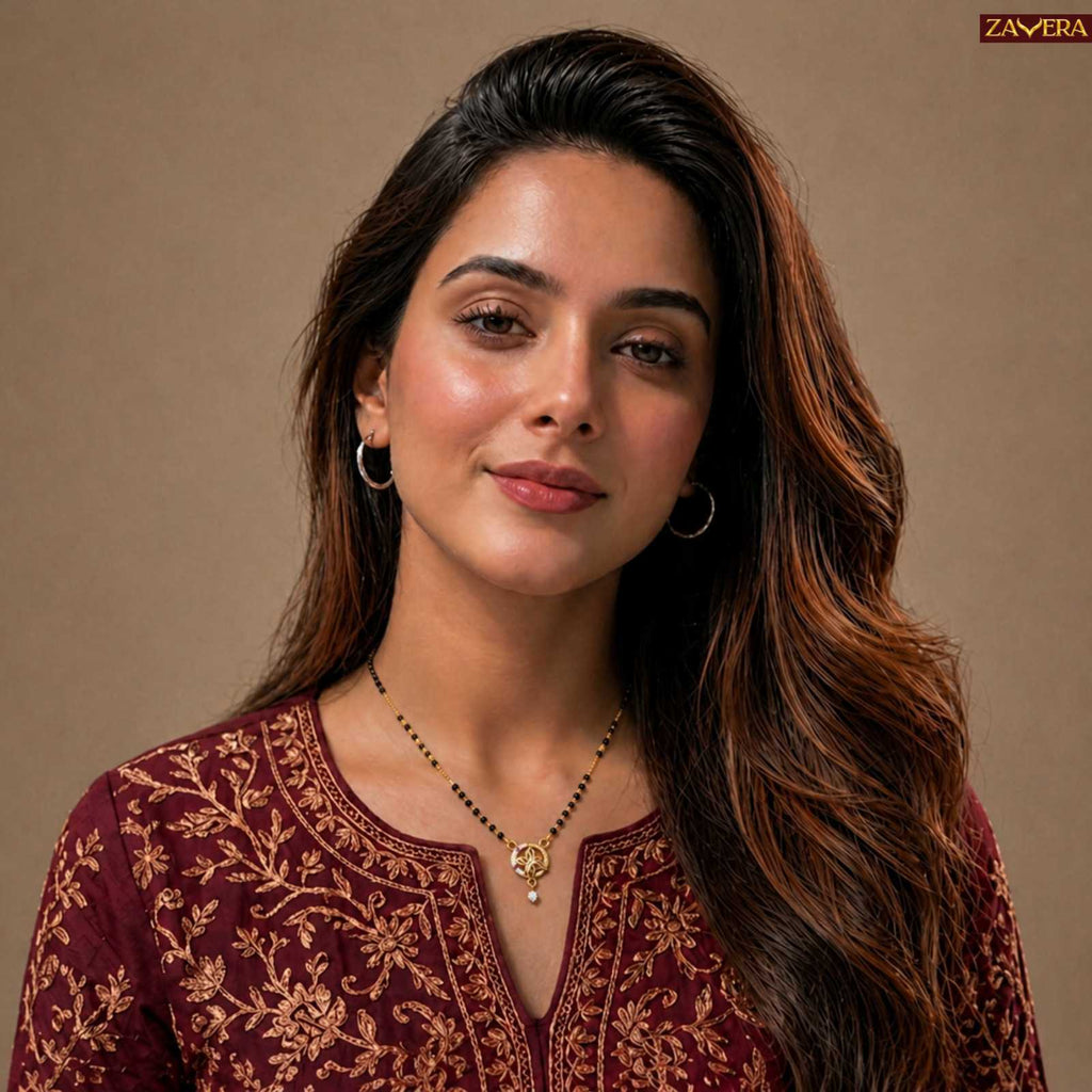 Zavera Lotus Leaf Gold Plated Mangalsutra