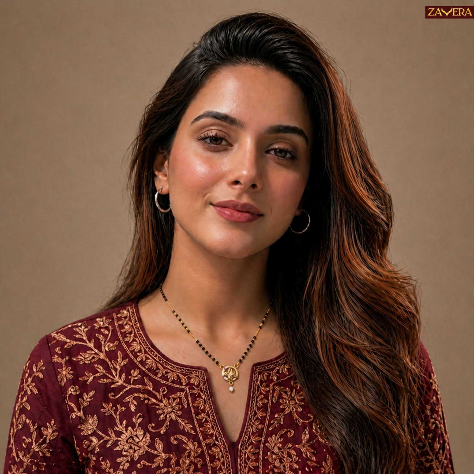 Zavera Lotus Leaf Gold Plated Mangalsutra