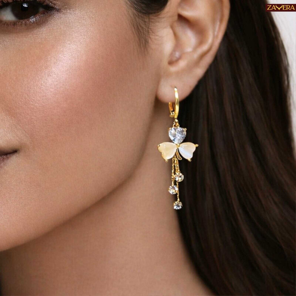 Heart Design Gold Plated Dangle Earrings For Women