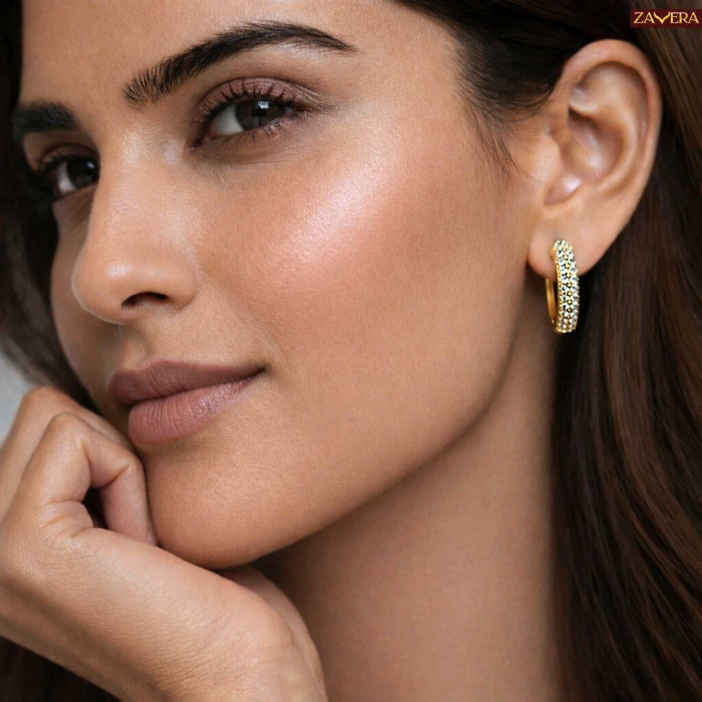 Classic CZ Gold Plated Hoop Earrings For Women