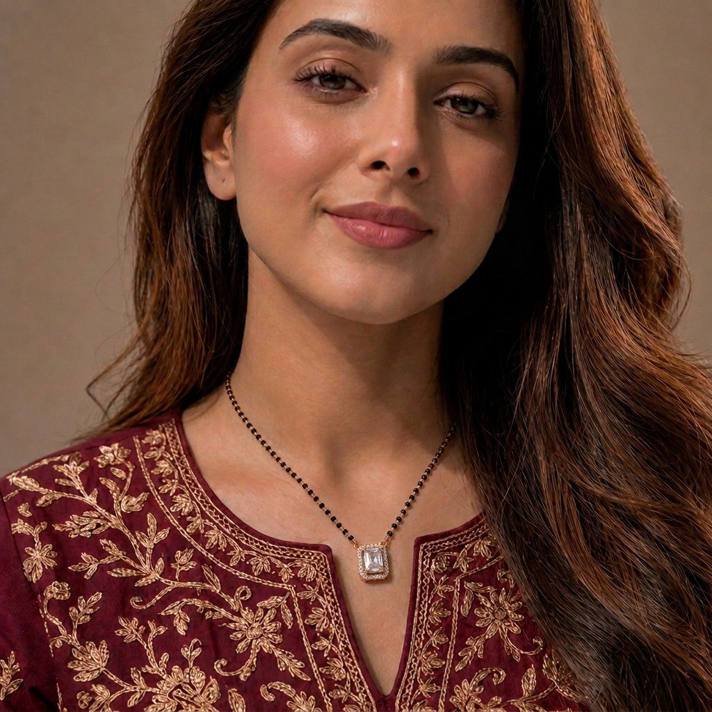 Zavera Elegant Square Crystal Gold Plated Mangalsutra