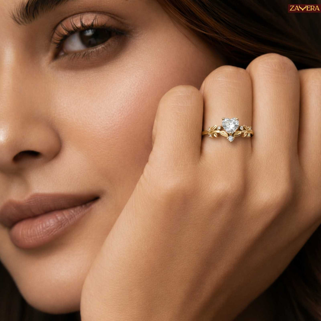 Zavera Gold Plated Heart Vintage Vine Statement Adjustable Ring