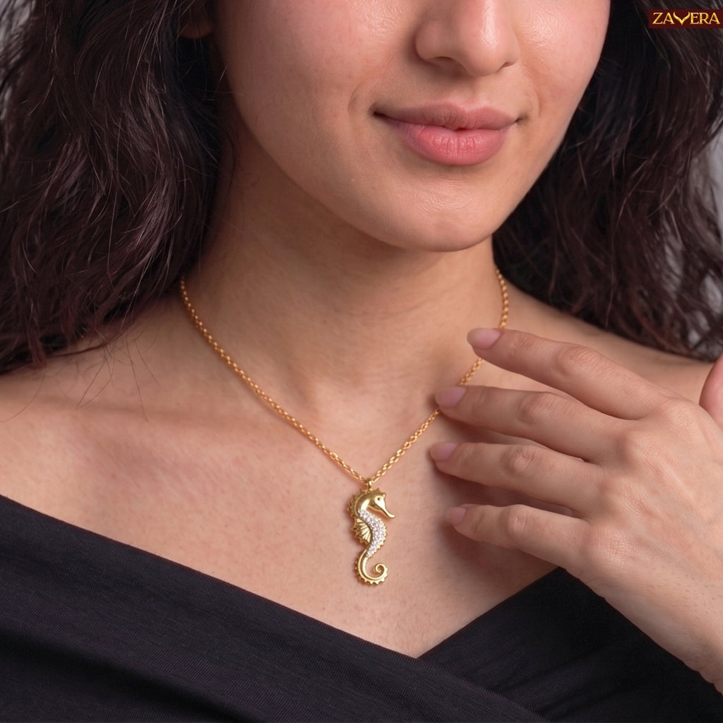 Zavera Gold Plated Seahorse Pendant for Women