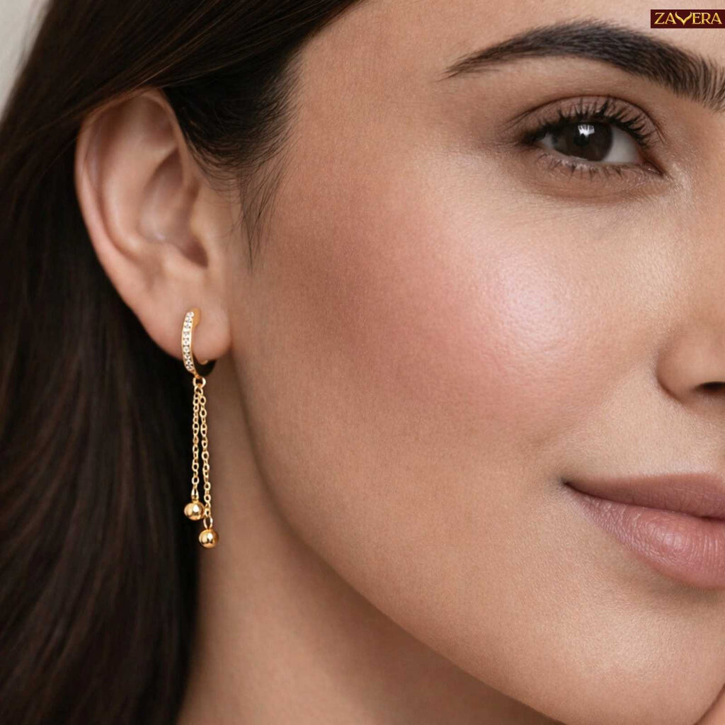 Elegant Chain Drop Gold Plated Hoop Earrings For Women