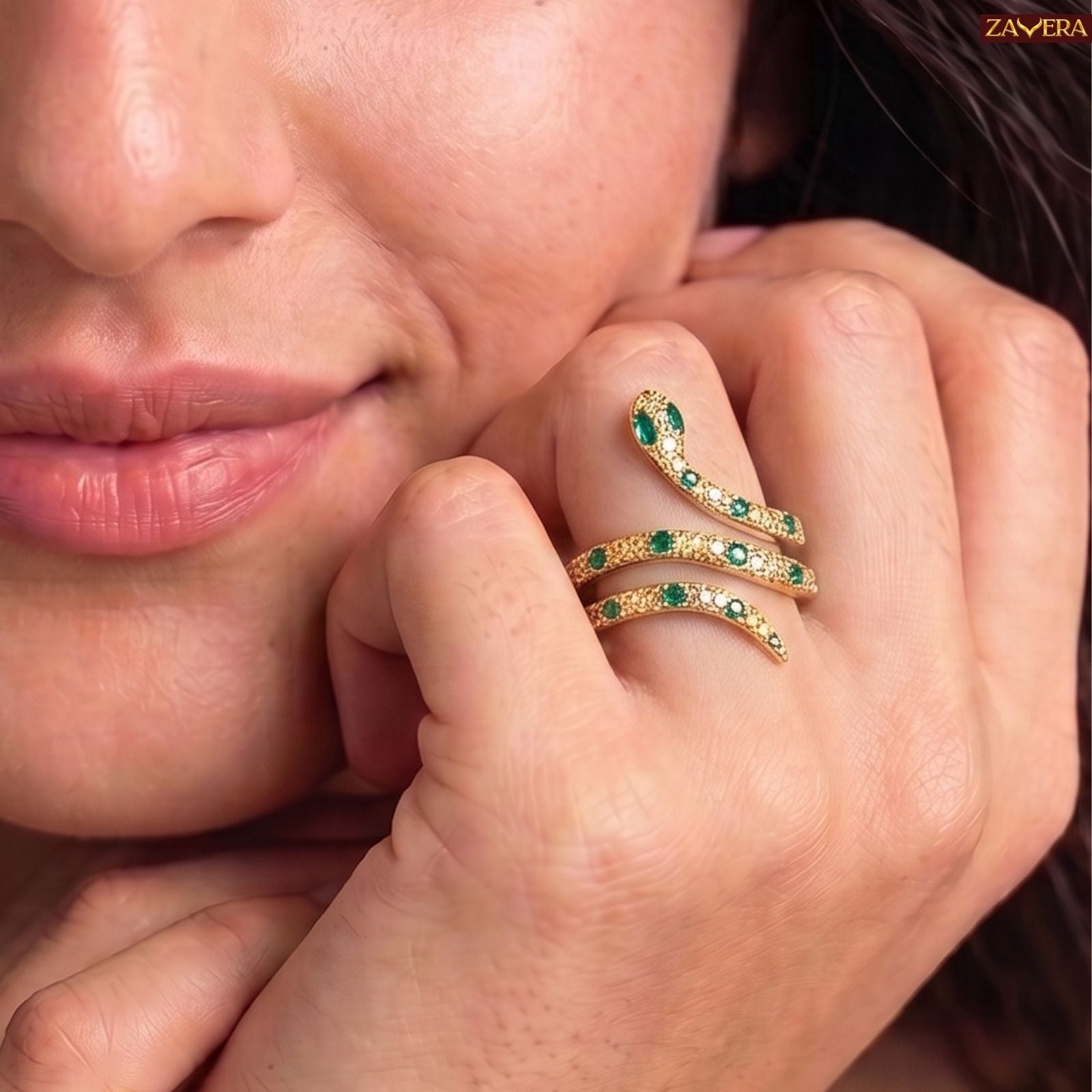 Zavera Brass 22K Plated Snake Design Gold Plated Ring For Women