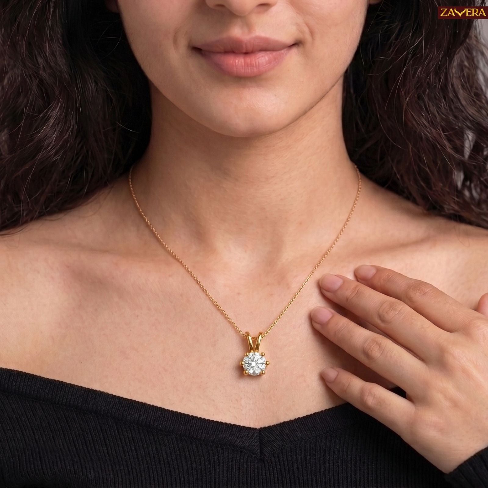Zavera Gold Plated Elegant Round Diamond Pendant Necklace For Women
