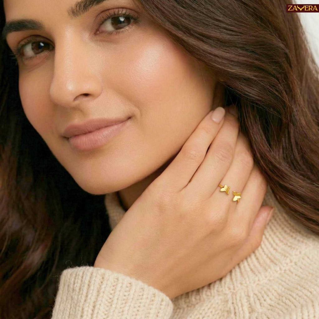 Zavera Butterfly Design Adjustable Ring Gold Plated