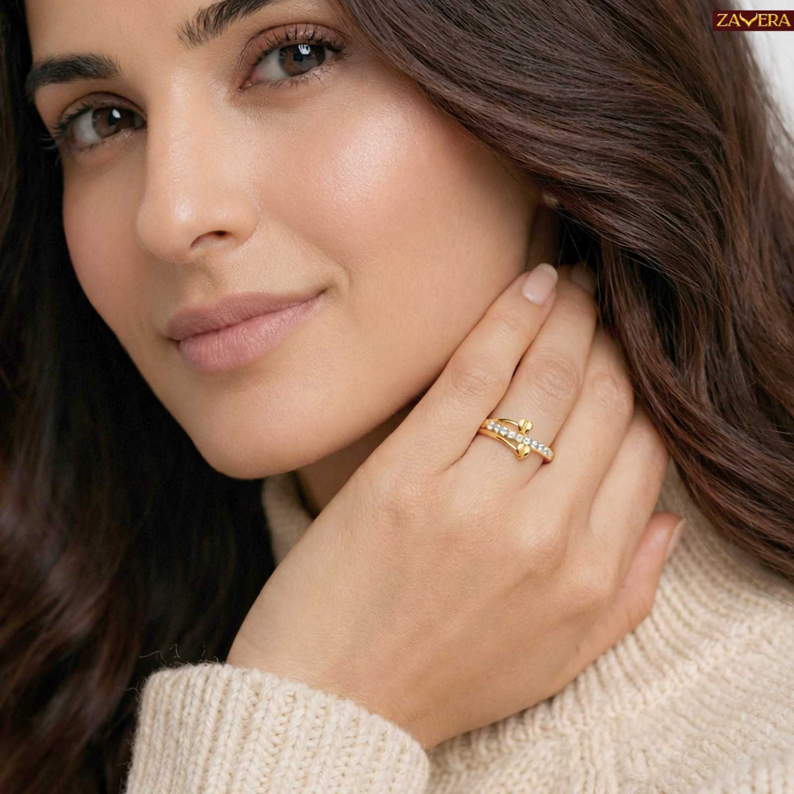 Dual Heart Minimal Pure Gold Plated Adjustable Ring