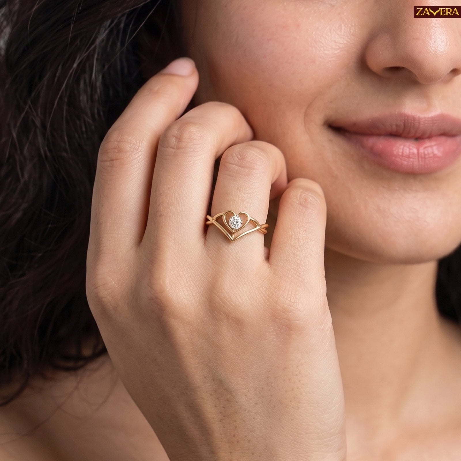 Gold Plated Sterling Silver V-Shape Heart Adjustable Ring