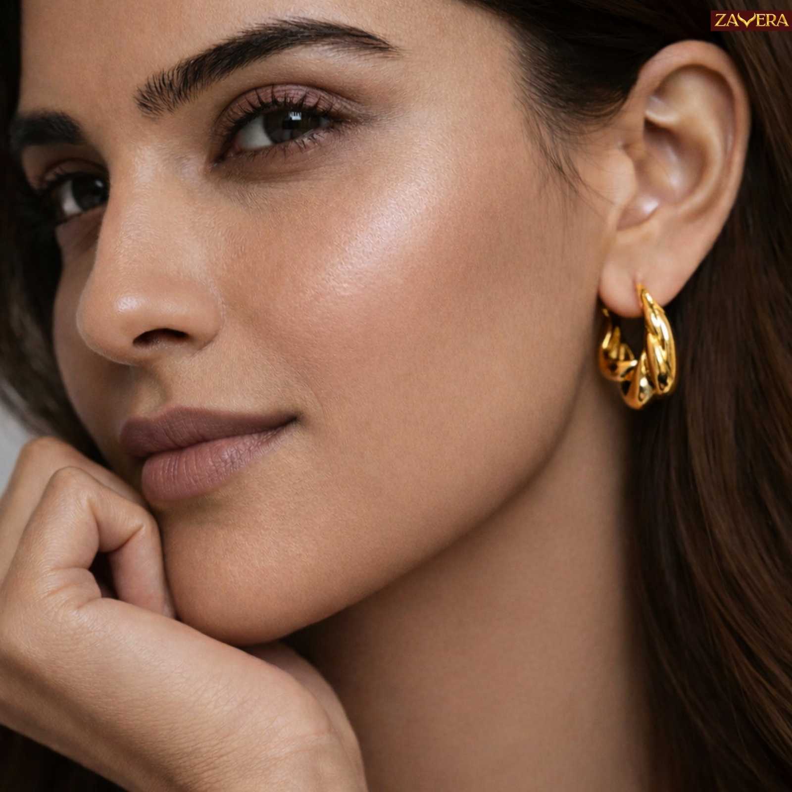 Bold Twisted Gold Plated Hoop Earrings For Women