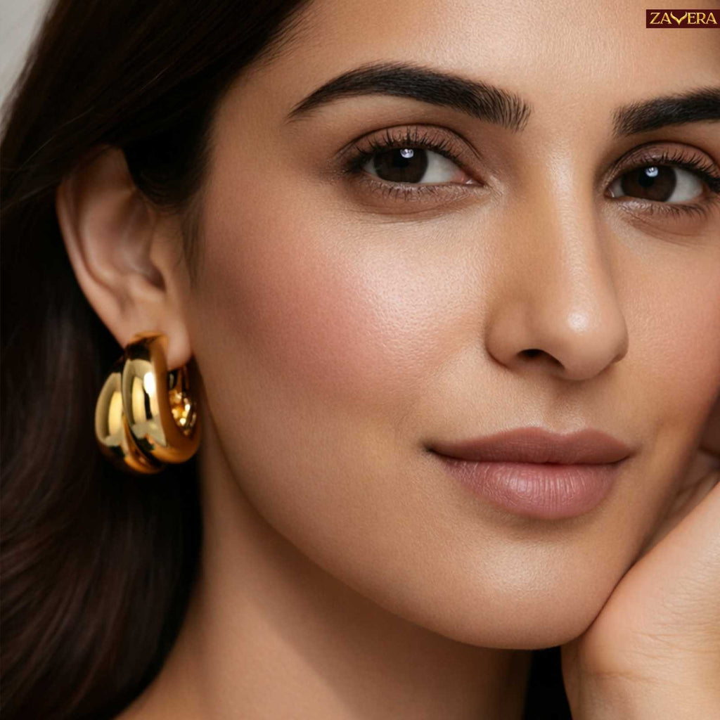 Statement Double Hoop Gold Plated Earrings For Women