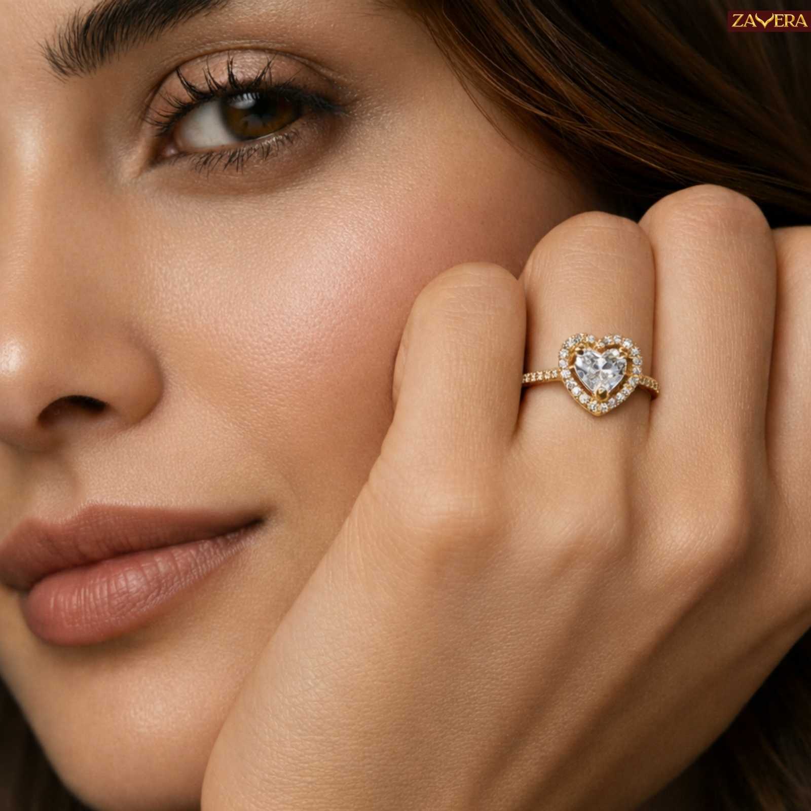Zavera Gold Plated Heart Halo Spark Adjustable Ring