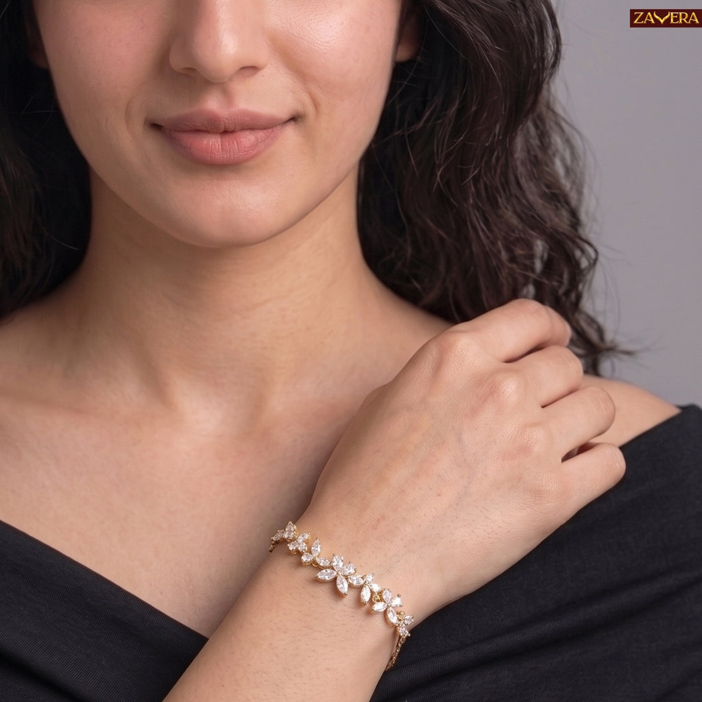 Zavera Gold Plated Marquise CZ Floral Cluster Vine Bracelet for Women