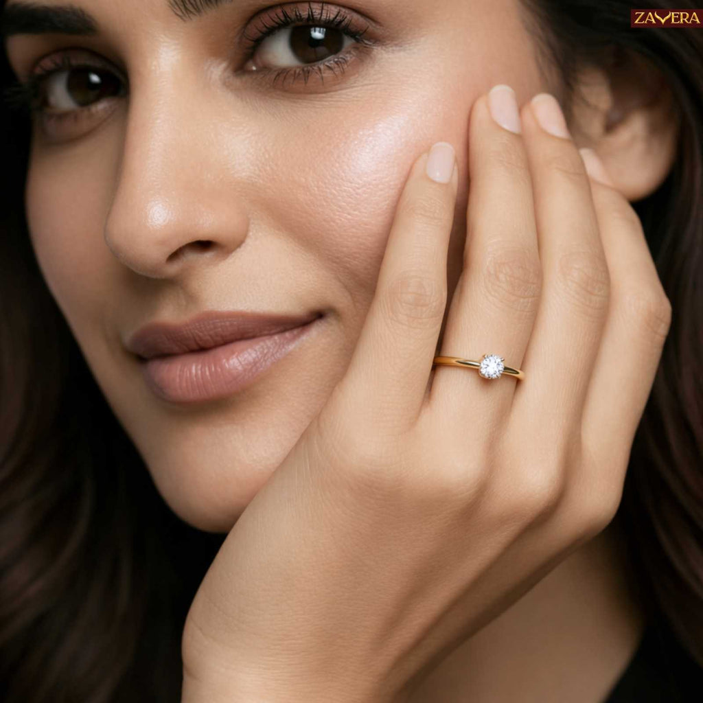 Zavera Gold Plated Solitaire Stone Adjustable Ring