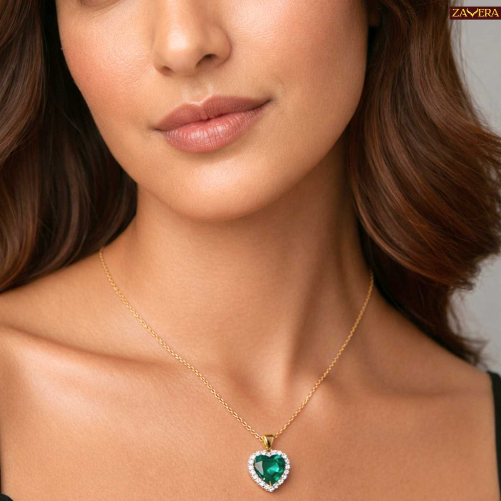 Zavera Gold Plated Emerald Heart Halo Pendant
