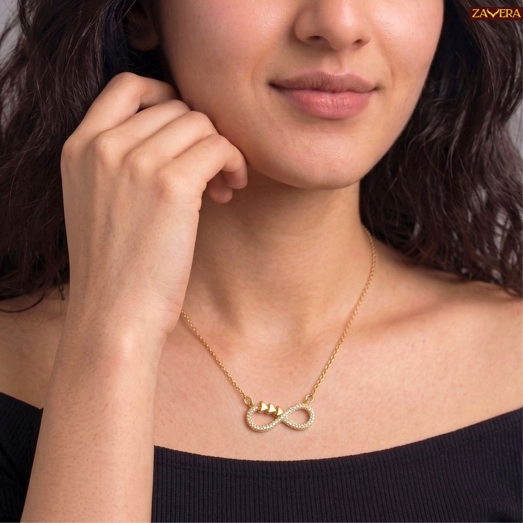 Zavera Gold Plated Crystal Infinity Heart Pendant For Women