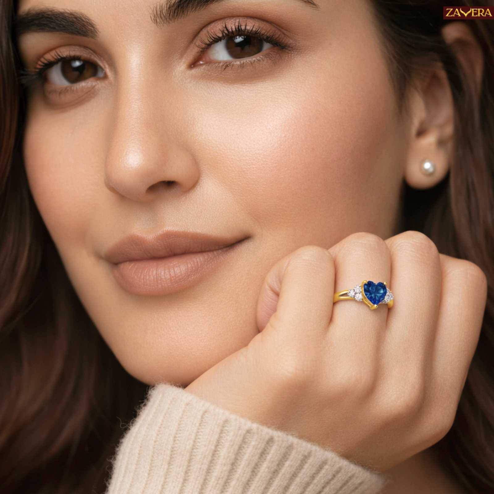 Crystal Love Sapphire AD Heart Adjustable Engagement Ring