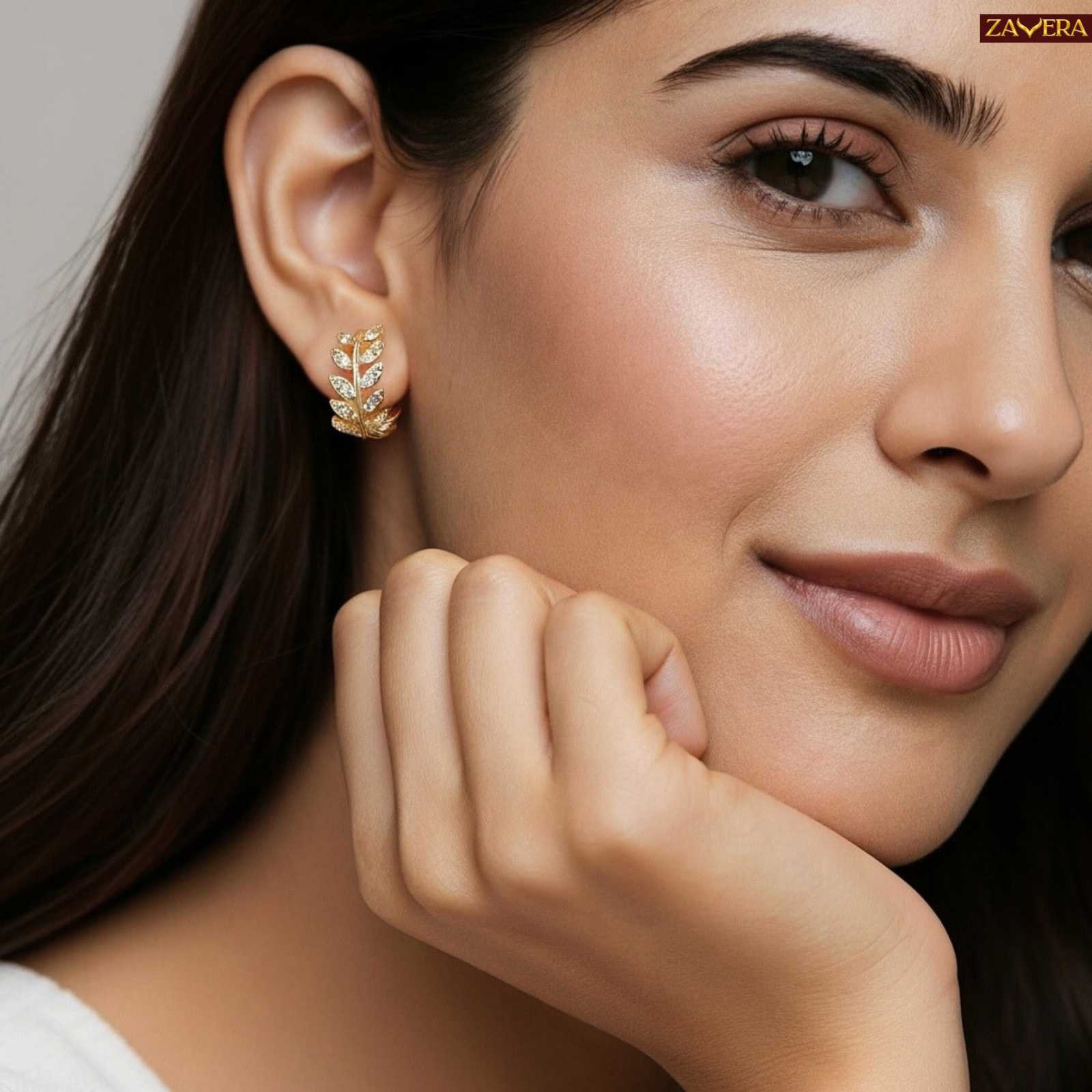 Double Leaf Gold Plated Hoop Earrings For Women