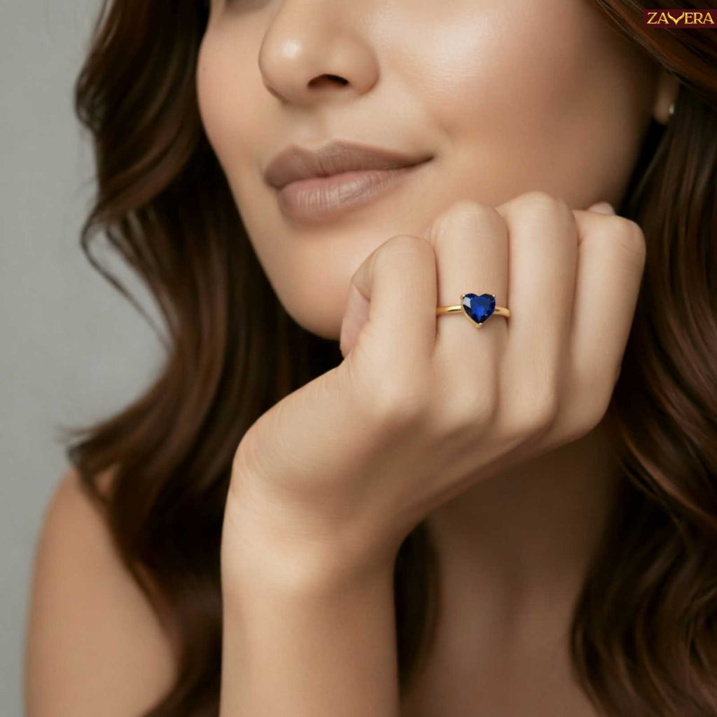 Navy Blue Heart Gold Plated Adjustable  Ring