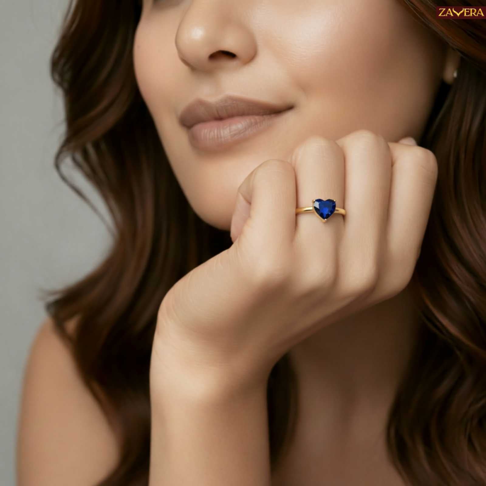 Navy Blue Heart Gold Plated Adjustable  Ring