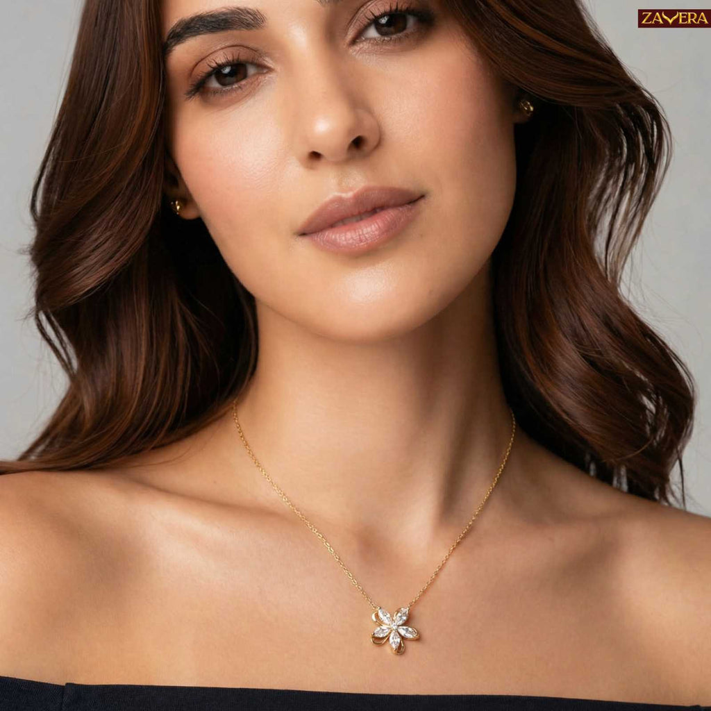 Zavera Gold Plated Crystal Floral Pendant