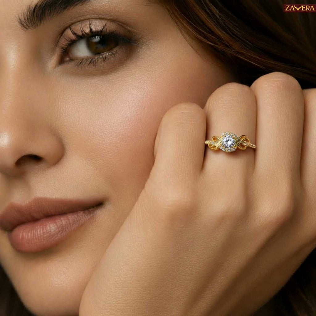 Zavera Gold Plated Royal Knot Sparkle Adjustable Ring
