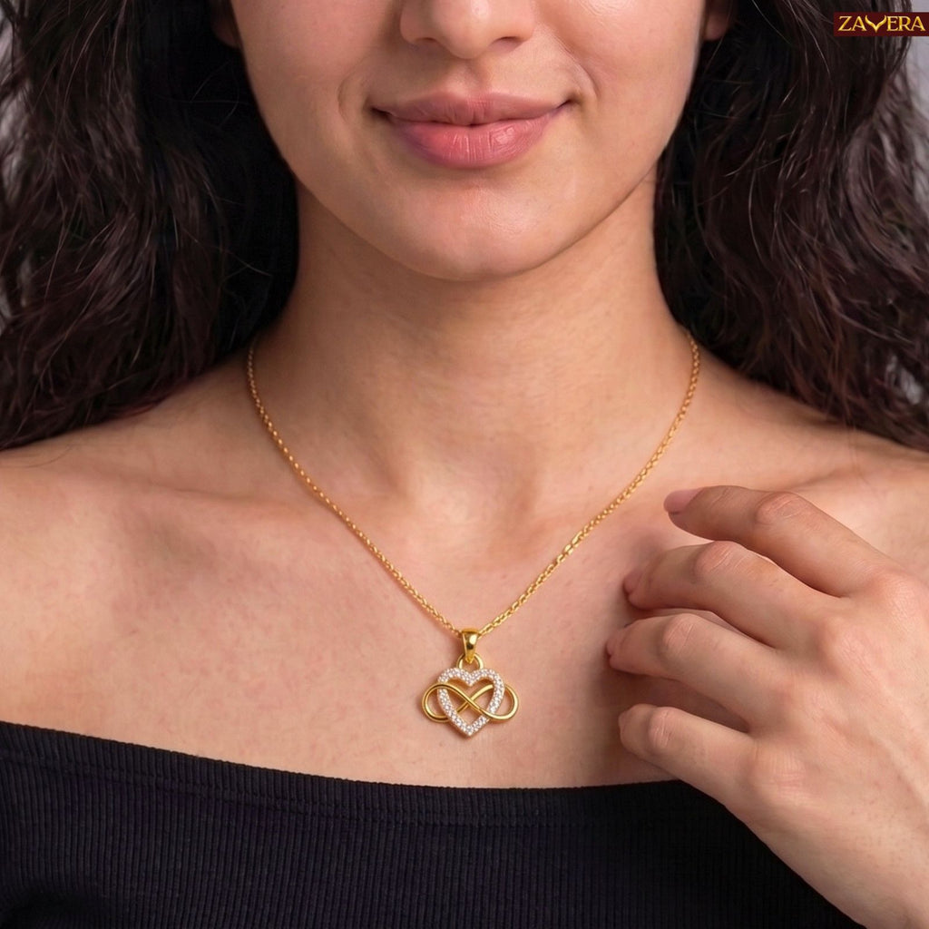 Zavera Gold Plated Elegant Infinity Heart Pendant For Women
