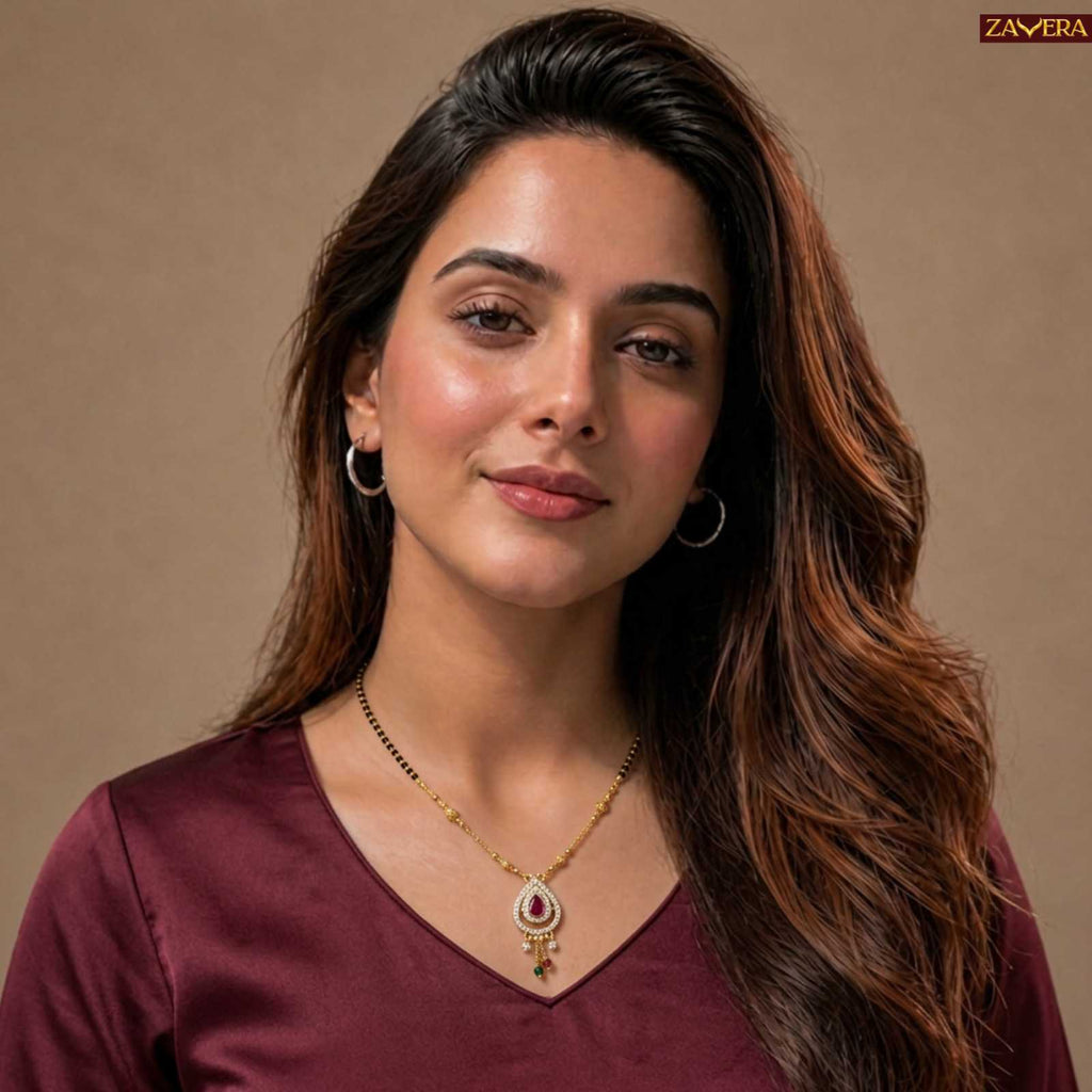 Zavera Ethnic Ruby Charm Gold Plated Mangalsutra