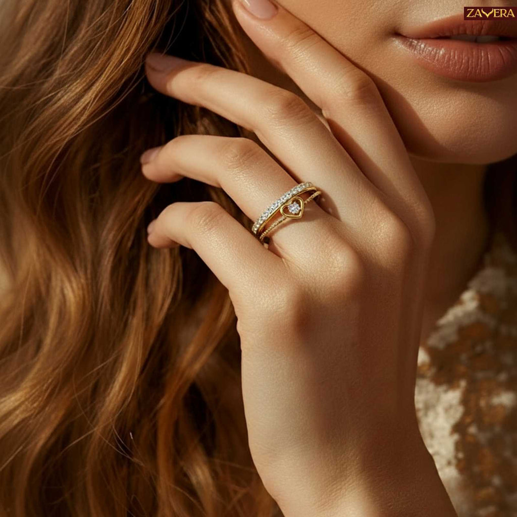 Zavera Gold Plated Heart Band Adjustable Ring