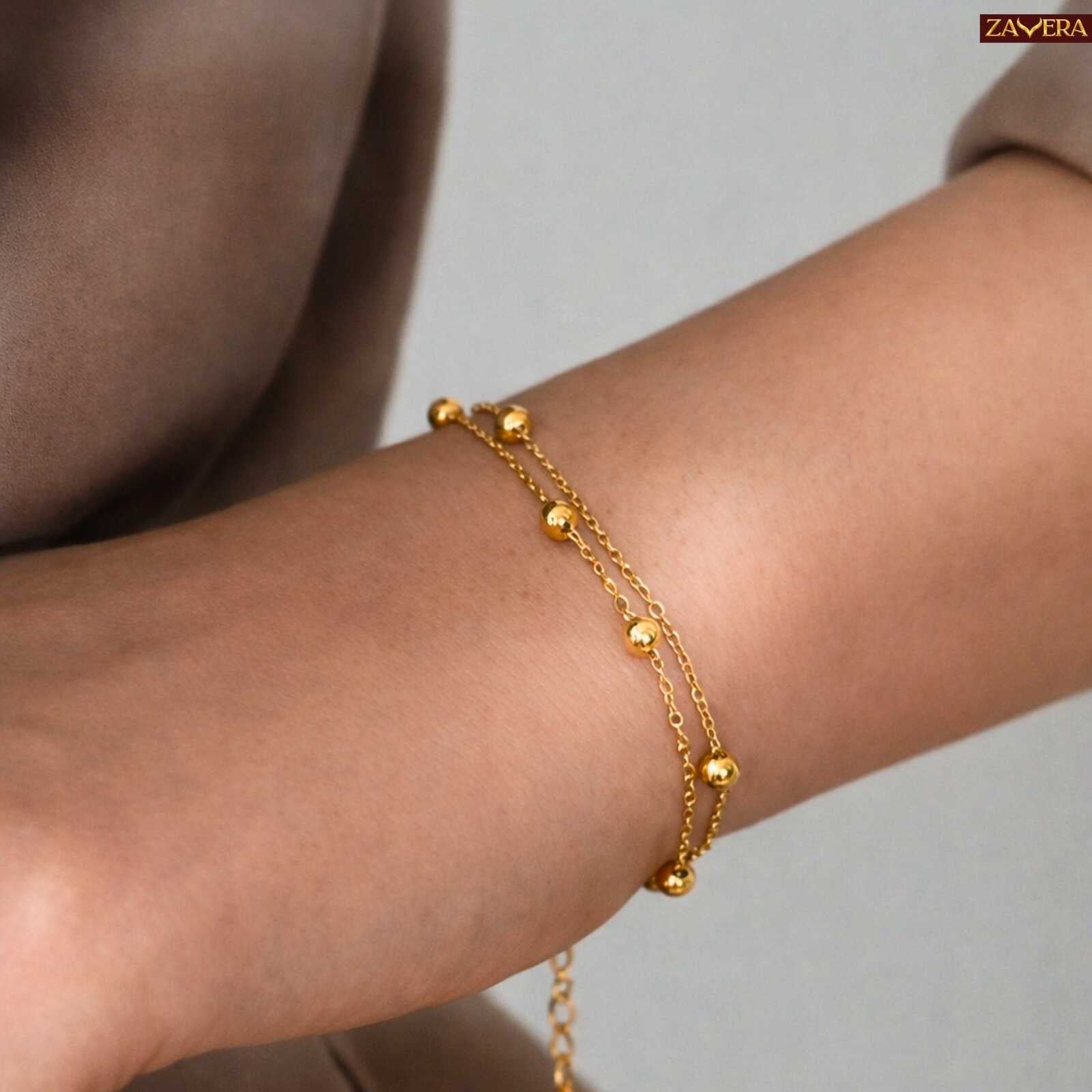 Double Layer Beaded Gold Plated Bracelet For Women