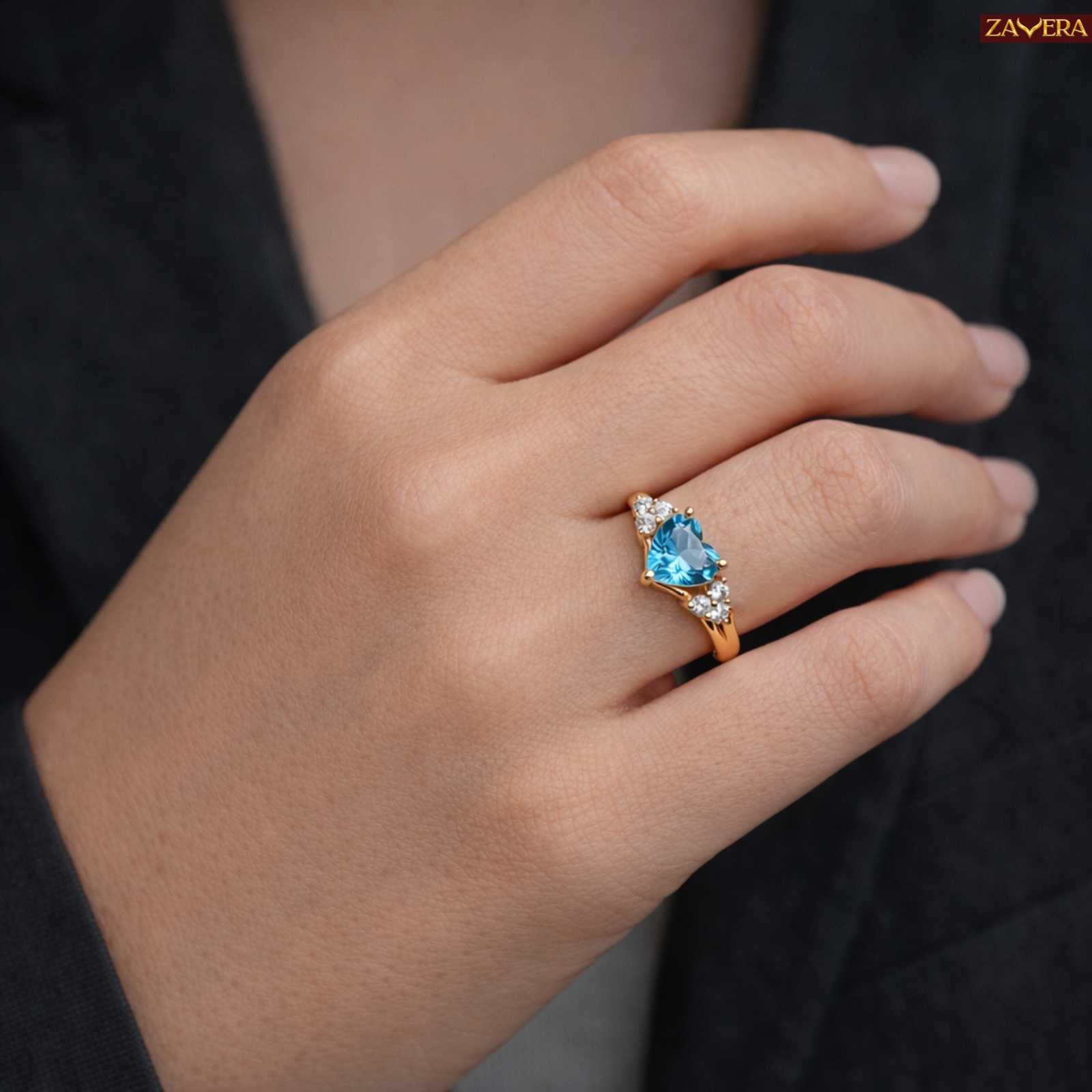 Royal Blue Diamond Gold Plated Love Ring