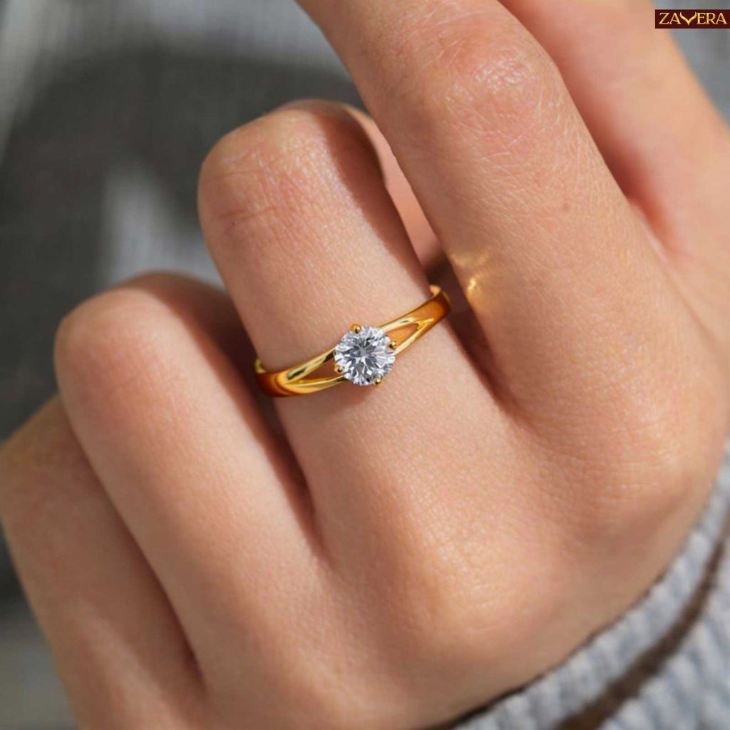 Wave Minimal Solitaire Gold Plated Adjustable Ring