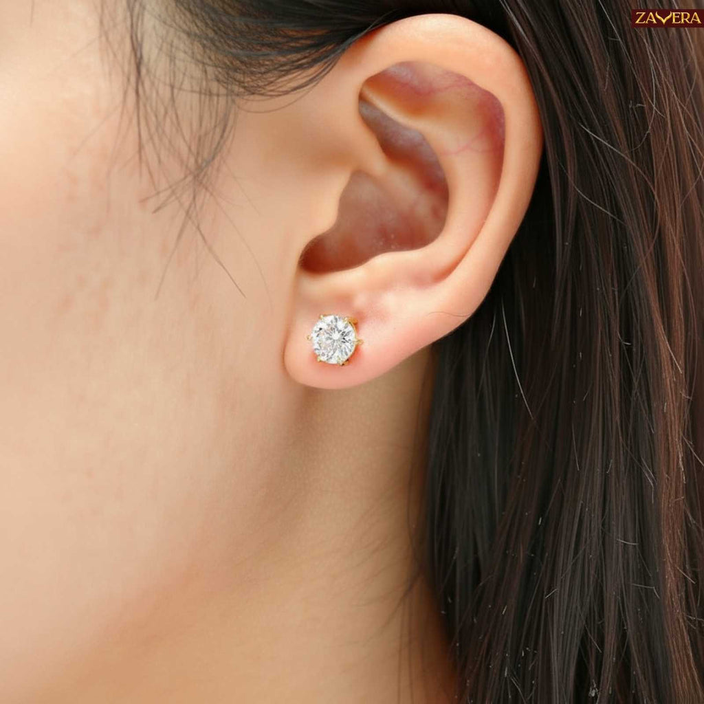 Zavera Six-Prong Solitaire Gold Plated Stud Earrings