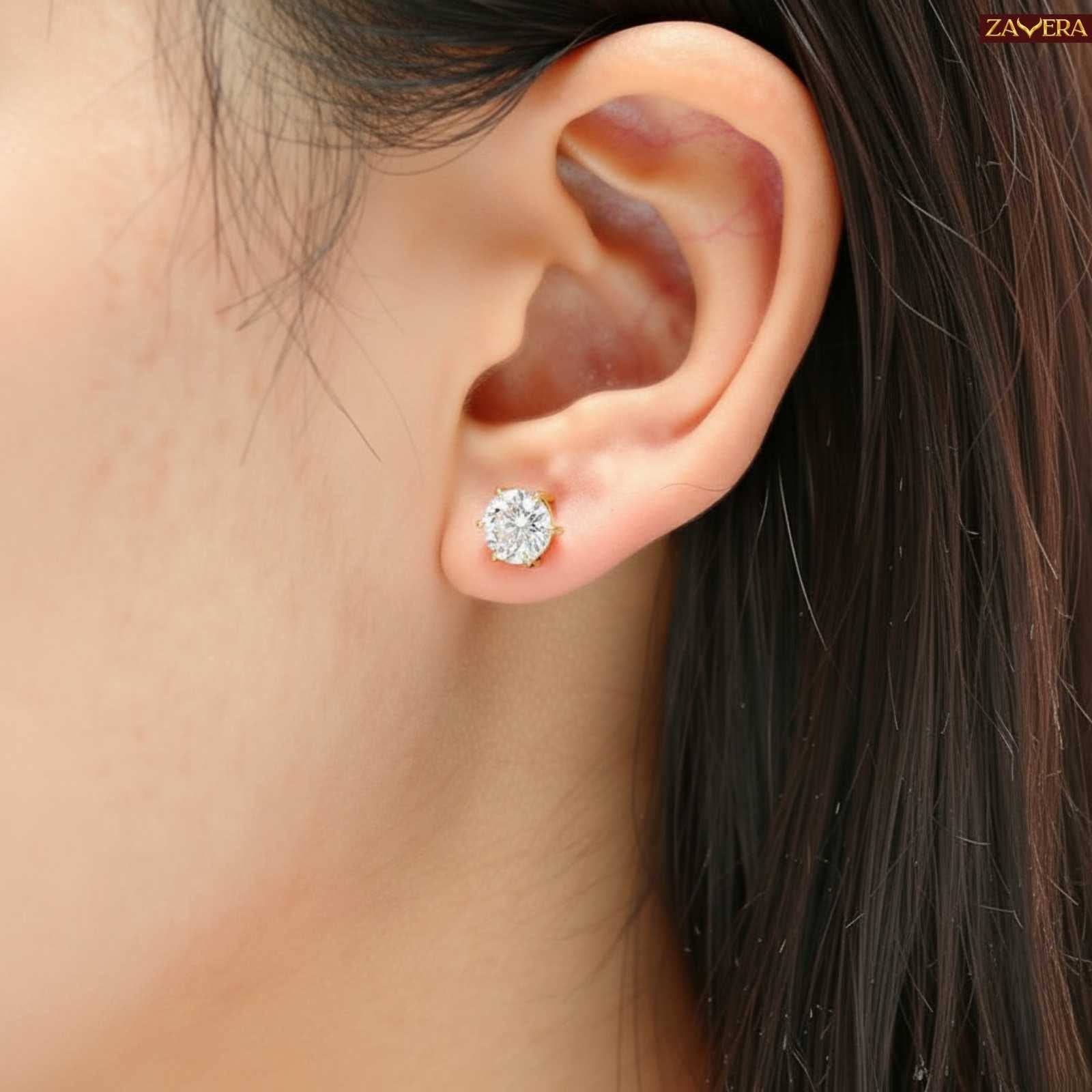 Zavera Six-Prong Solitaire Gold Plated Stud Earrings