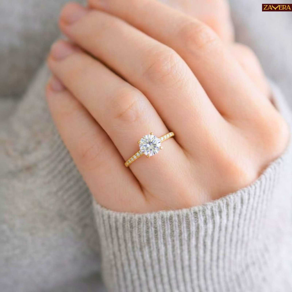 Zavera Gold Plated Classic Spark Solitaire Adjustable Ring