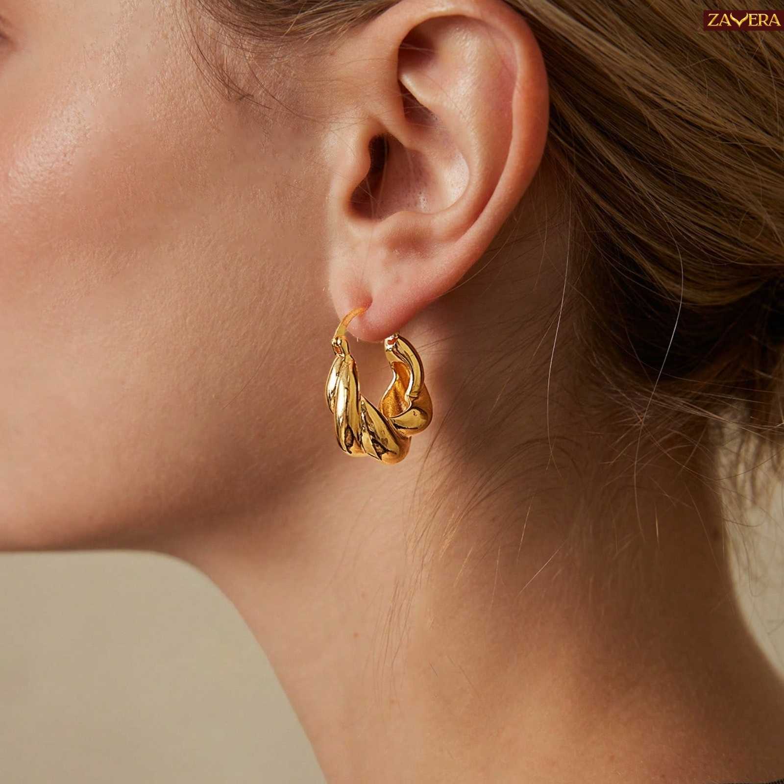 Bold Twisted Gold Plated Hoop Earrings For Women