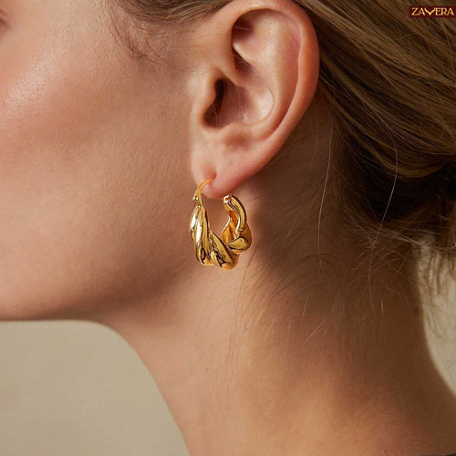 Bold Twisted Gold Plated Hoop Earrings For Women