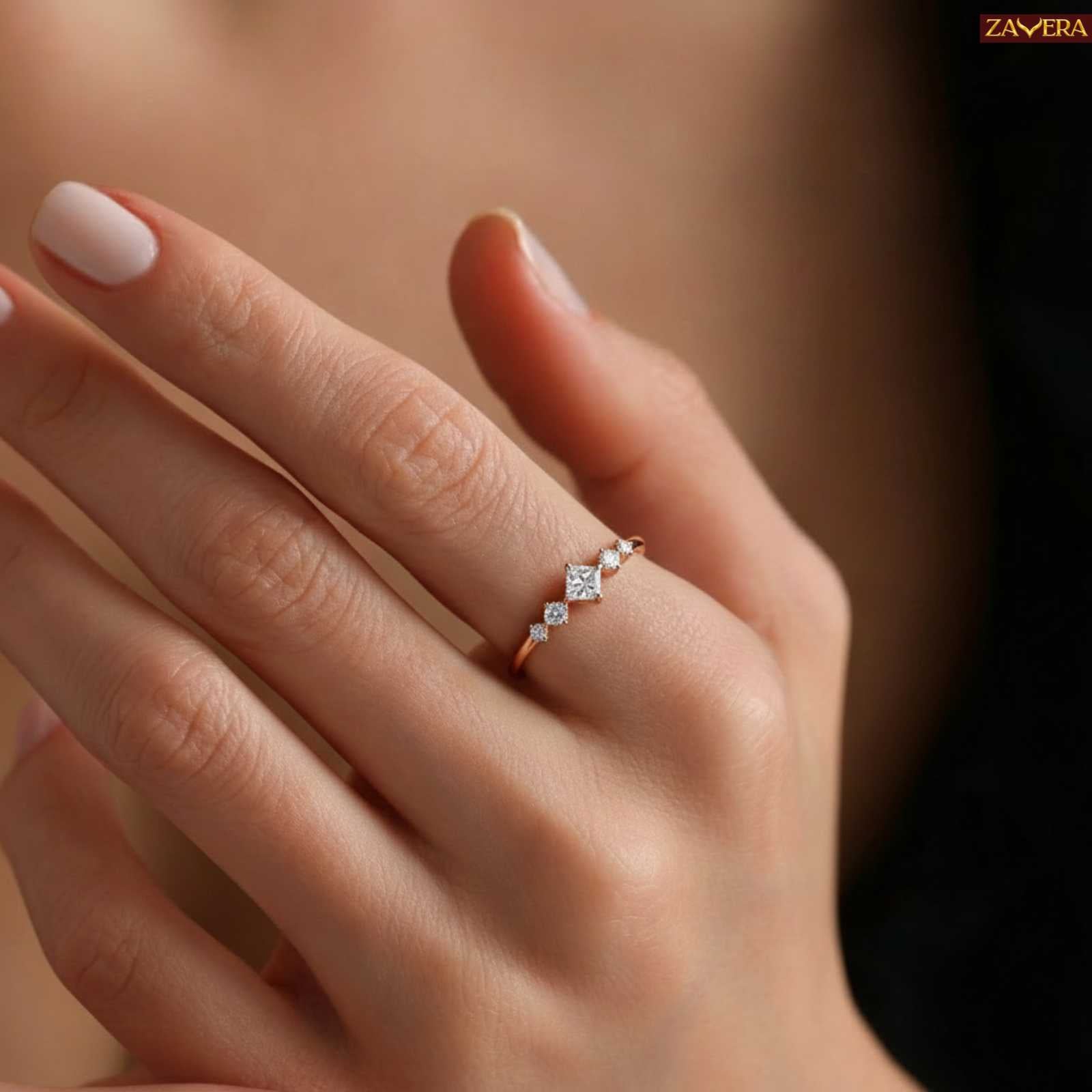 Zavera Square Solitaire Crystal Adjustable Ring Gold Plated