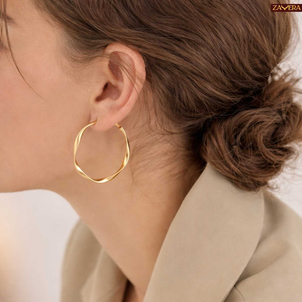 Twisted Gold Plated Hoop Earrings For Women