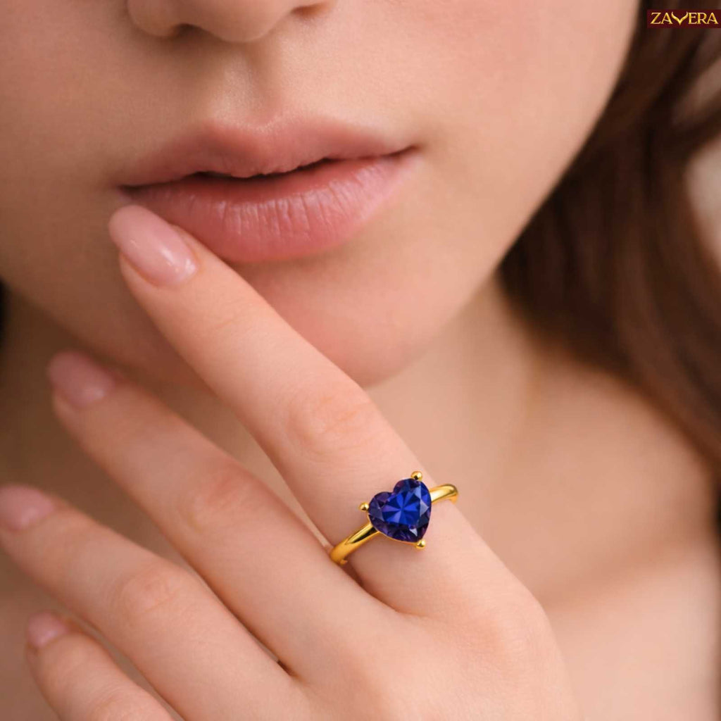 Navy Blue Heart Gold Plated Adjustable  Ring