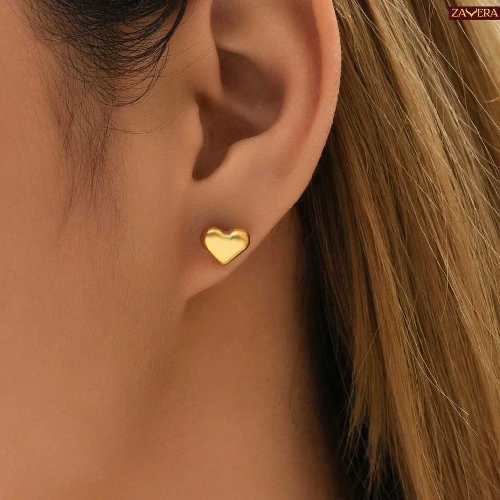 Romantic Heart Gold Plated Stud Earrings For Women