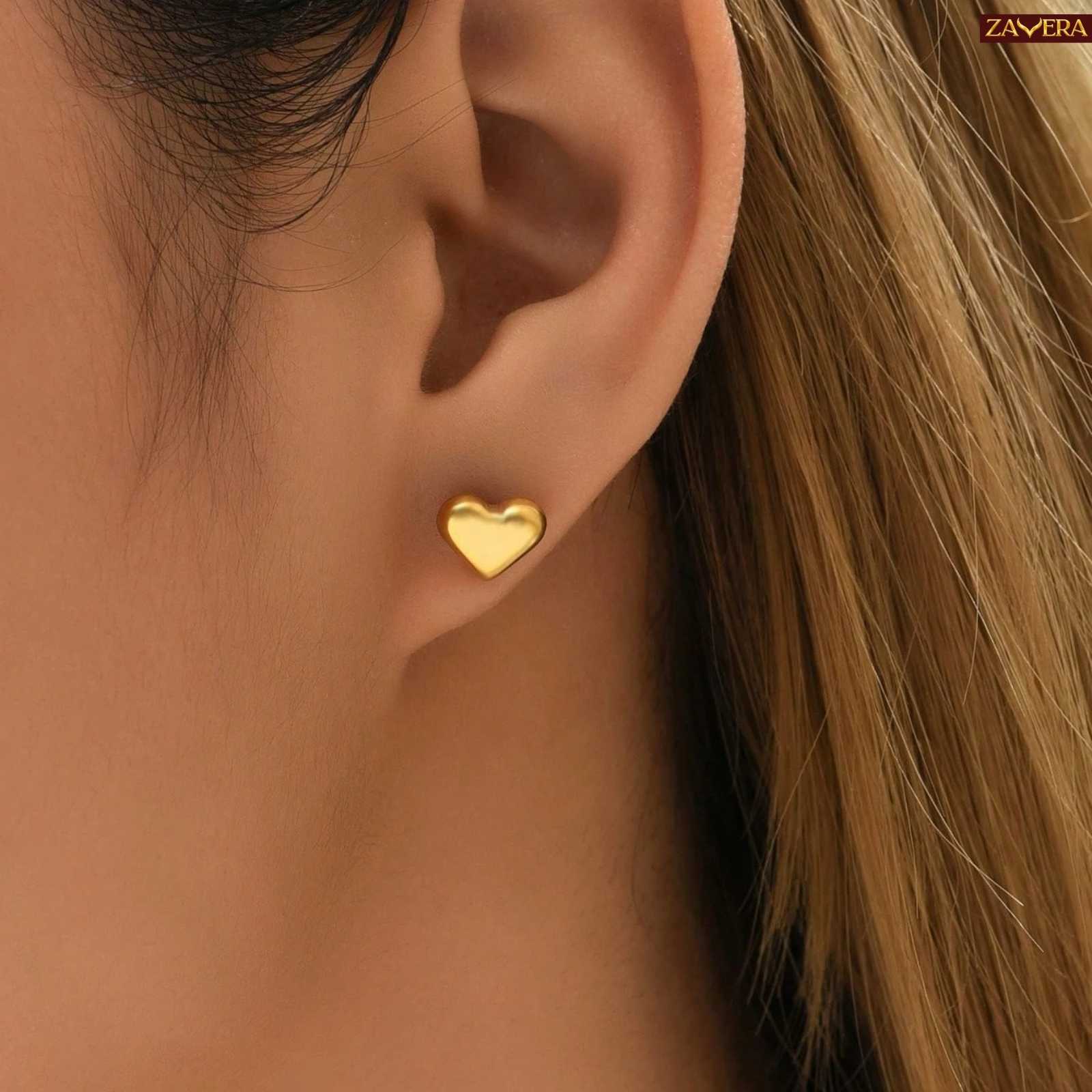 Romantic Heart Gold Plated Stud Earrings For Women