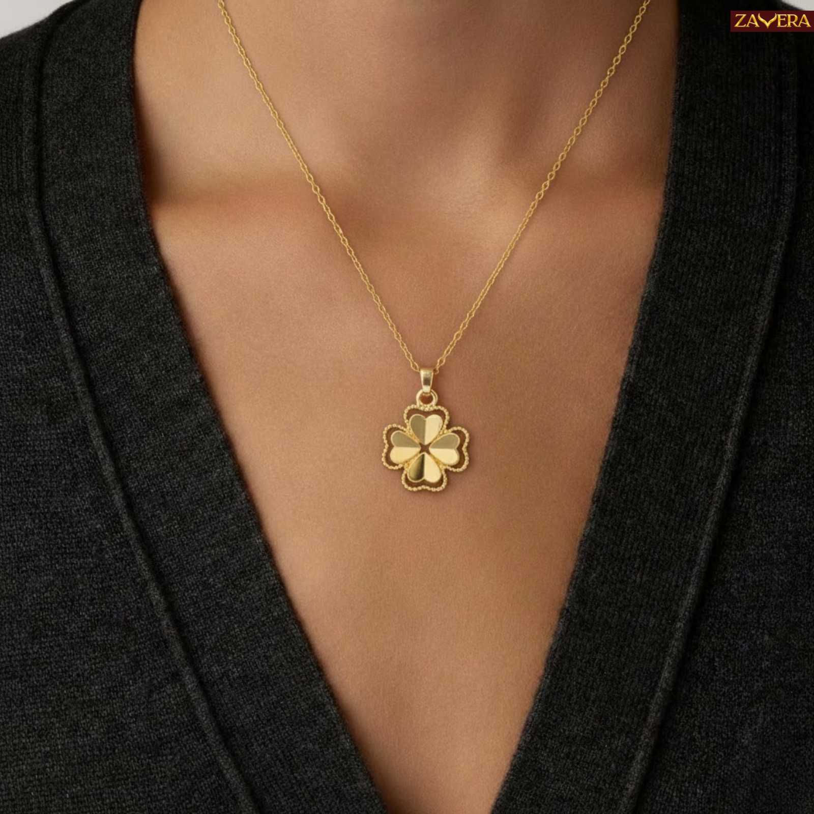 Zavera Clover Flower Design Pendant Gold Plated