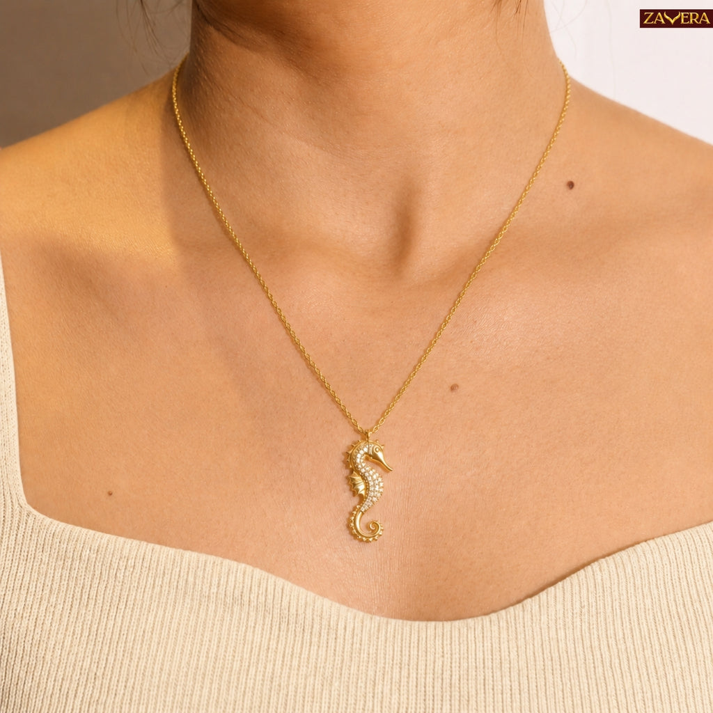 Zavera Gold Plated Seahorse Pendant for Women