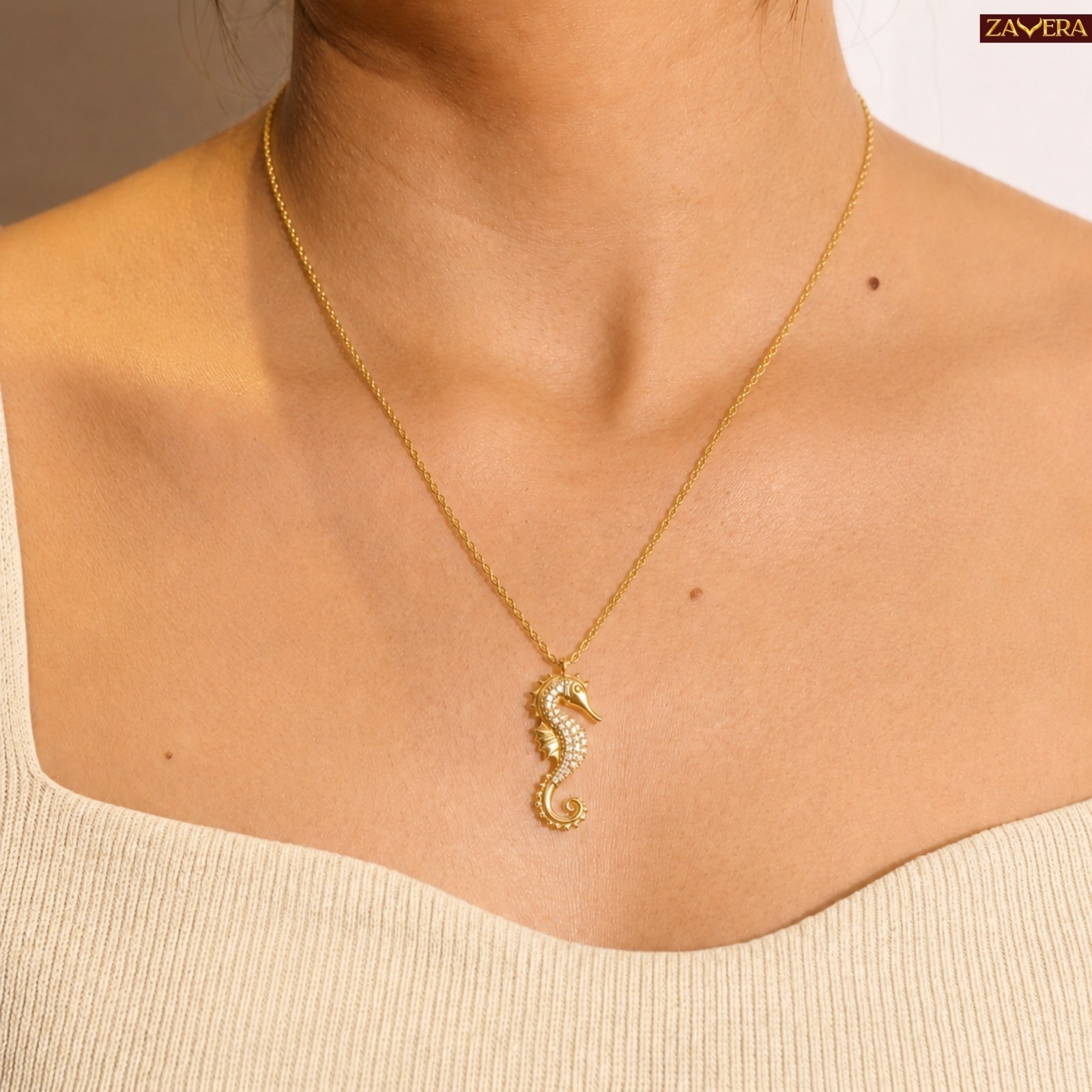 Zavera Gold Plated Seahorse Pendant for Women